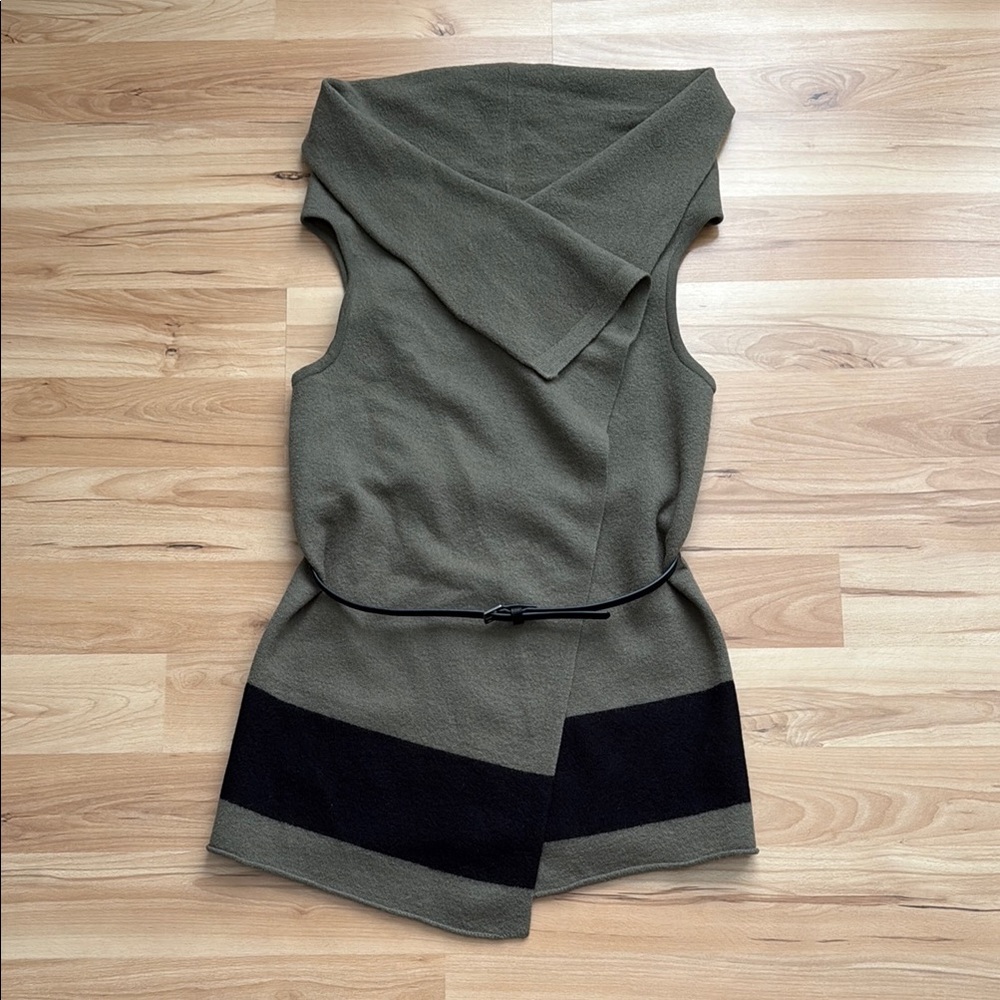 Joie Green and Black Wool Shrug with Asymmetrical Design
